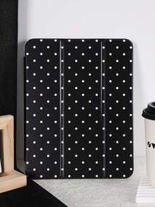 1个黑色波点图案平板电脑保护套，兼容Mini4/Mini5/Mini6/Mini7/Air/Air2/9.7/10.2/10.5/Air4/Air5/10.9/Pro 11英寸/第十代/Air 11英寸(M2)-2024/Pro 11英寸(M4)-2024/Air 11英寸(M3) 2025/(A16) 11英寸第十一代 2025、Galaxy Tab A8 10.5英寸 2022，内置笔槽，三折支架，不含配件 - 彩色 - 查看 2