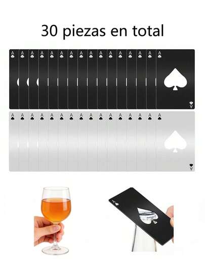 Abrebotellas Acero Inoxidable 30 Unidades | Forma Tarjeta Póquer, Ideal para Bodas, Fiestas y Regalos de Padrinos