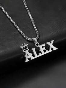 1pc Stainless Steel Necklace, Customized Crown & Name Pendant Necklace, Letter Tag Pendant Necklace For Men, Birthday/Father's Day Gift Silver,Gold Stylish,Fall Fashion,Vintage,Old Money,Casual,Contracted,Simple Custom,Personalized,Unique Ideal Gifts For Him Family,Friends,Her,Boyfriend,Dad,Son For Anniversaries,For Daily Wear,For Prom,For Valentine's Day,For Graduation,For Weddings,For Birthdays,For Father's Day Valentines,School Supplies,Back To School,School Gift,For Office,For School,For Classroom,For Teacher Gifts,For University,For Colleague,For Dorm Rooms,For Teacher,For Boys And Girls,For Teenagers,Junior High School Students,Middle School Students,High School Senior High School Students,College Students,University Students,Freshman,Sophomore,Underclassmen - Nhiều màu - Xem 6