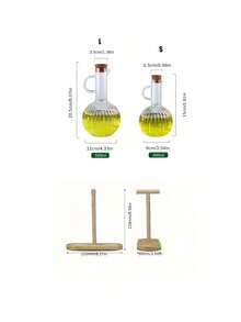 高硼硅玻璃油瓶配木盖，厨房液体调味瓶，条纹酱醋玻璃罐 - 透明 - 查看 10