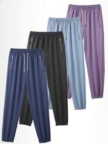 Quần dài nữ cạp chun có dây rút và túi khóa kéo bên hông, quần thể thao thoải mái cho tập luyện hàng ngày và mặc thường ngày mùa xuân. - Màu xanh hải quân - Xem 6