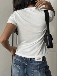 Camiseta gráfica con motivo de corazón y letra para mujer - Blanco - Ver 3