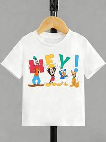 Disney Adorable "HEY!" Letter Mickey & Friends Print T-Shirt, Infant & Toddler Soft & Skin-Friendly Breathable Cotton Short Sleeve Top - 白色 - 查看 2