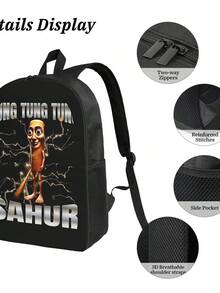 Tung Tung Tung Sahur Vibrant Printed Polyester Backpack - Sturdy Construction For Everyday Adventures - Hình chữ nhật - Xem 5