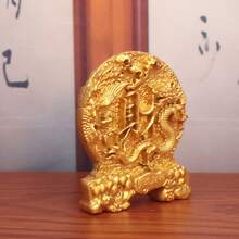 1 szt. Figurka pomyślnego smoka i feniksa, złoty wystrój Feng Shui symbolizujący szczęście i dobrobyt, ozdoba na stół - złoto - Zobacz 5