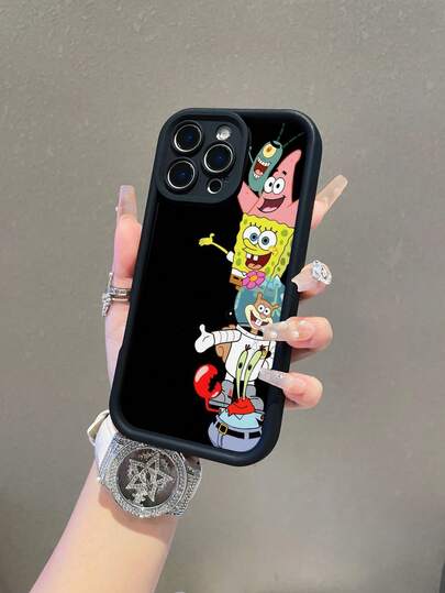  1 Stück kreative, süße Peekaboo SpongeBob Schwammkopf Familie bemalte Muster stoßfeste Handyhülle kompatibel mit Samsung/Apple 17/16/15/14/13/12/11 Pro Max/12 Pro/14 Plus und anderen Modellen