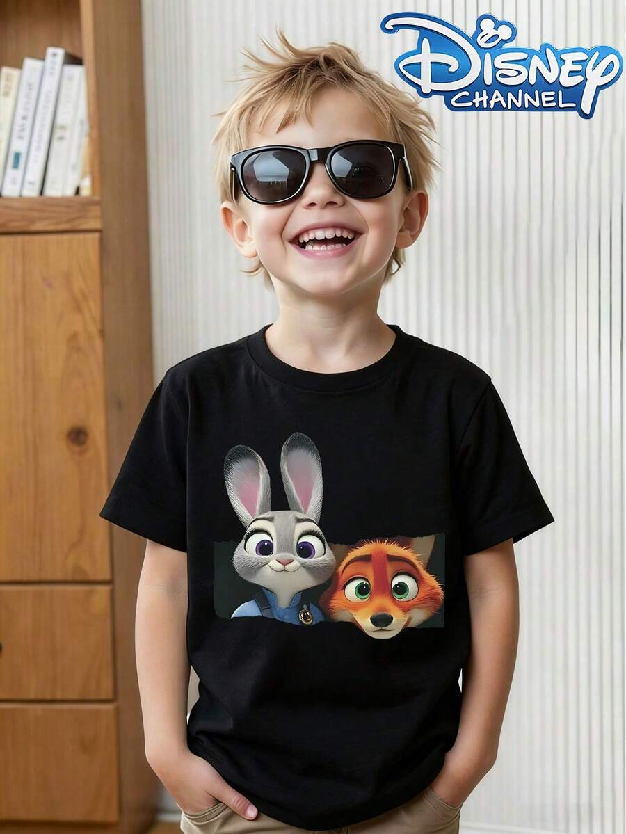 This Disney Zootopia 2 Judy And Nick Themed Summer T-Shirt Is Perfect For Boys And Girls To Wear To Holiday Parties, Family Gatherings, Outdoor Activities, And Trips, And Makes A Great Gift For Children Visiting Disneyland. - 黑色 - 查看 1