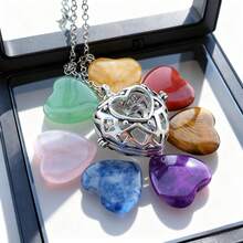 7件套水晶吊坠套装，心形宝石，笼锁吊坠，水晶石，情人节、万圣节、圣诞节、新年礼物，送给爱人 - 多色 - 查看 13