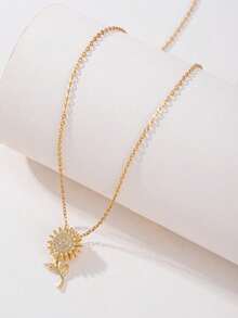 1件装时尚简约女士项链，雏菊项链配立方氧化锆向日葵吊坠锁骨项链，情人节、母亲节礼物 - 彩色 - 查看 1