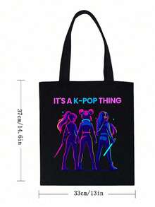 K-POP帆布手提袋，印有“This Is A K-POP Thing”字样和酷炫女偶像图案，大容量单肩手提包，手绘插画单肩包，粉丝周边礼品，通勤购物袋，可折叠大容量休闲杂货袋，适合各种场合，是旅行、演唱会、粉丝活动、派对、日常使用、生日礼物、偶像周边、节日礼物、演唱会礼物的理想之选。 - 彩色 - 查看 11