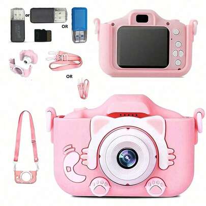 YAIUZGOO Cámara digital/videocámara/cámara portátil de alta definición 1080P con pantalla de 2 pulgadas, estuche protector, tarjeta SD y lector de tarjetas, regalo lindo para cumpleaños/Año Nuevo/Día de San Valentín, batería de 150mAh