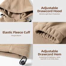 Mubberry Mens Fleece Jacket Full Zip With Hood Pockets Warm Lightweight Winter Jacket - 卡其色 - 查看 2