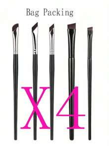 Set de 5 piezas de brochas de maquillaje de ojos precisas | Brocha delineadora de ojos en ángulo, brocha de cejas, diseño de mango largo doble cara - Cerdas sintéticas suaves, adecuado para piel sensible/seca (Grado profesional), Set de brochas de maquillaje - Multicolor - Ver 9