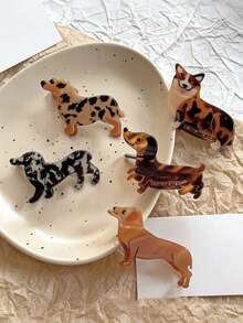 1个可爱卡通动物醋酸纤维腊肠犬绵羊犬发夹爪形发卡，适用于盘发造型 - 彩色 - 查看 4