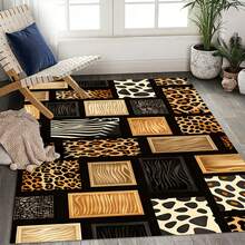 Retro Leopard Print Flannel Carpet, 2D Digital Printing, Non-Slip Rubber Bottom, Multiple Sizes Available. Suitable For All Seasons, Washable, Machine Washable, Comfortable, Unique, Suitable For Him, Her, Family Members, Boyfriend, Girlfriend, Father, Family Members, Mother, Lover, Daughter, Son, Grandfather, Grandmother, Teacher, Doctor, Nurse, Friend, Classmate, Pet. As Birthday Gifts, Household Items, Wedding Items, Souvenirs, Home Decoration, Daily Life, Office Decoration, Birthday, Anniversary, Valentine's Day, Thanksgiving, Graduation Season, Christmas, Halloween, Mother's Day, Father's Day, Wedding, New Year Gift Decoration. Suitable For Shopping Centers, Restaurants, Kitchens, Bathrooms, Living Rooms, Bedrooms, Corridors, Balconies, Outdoor Doors, Door Mats, Entrance Mats, Non-Slip Mats, Offices, Cafes, Piano Room Floor Decoration - 多色2 - 查看 2