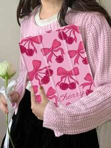 Cherry & Bow Pattern Compatible With IPad Case Auto Wake Sleep Tri-Fold Stand Shockproof With Pen Holder Compatible With IPad 10/Air 5/11 M3/Pro 11 - Pink - View 2