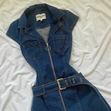 Women's Spring And Summer New Style Spicy Girl Retro Sleeveless Denim Dress, Niche Design, Waist-Cinching, Slim-Fitting Denim Skirt - 藍色 - 查看 2