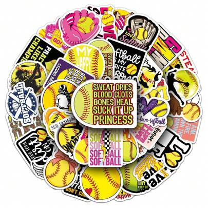 50张可爱有趣的垒球贴纸，美观的涂鸦防水贴纸，适合成人和青少年，自粘式，可用于装饰手机、电脑、滑板、行李箱、水瓶、头盔等。