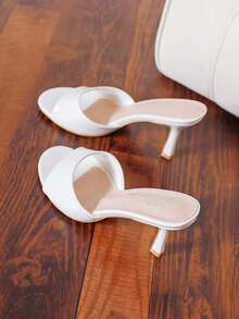12 cm hohe Absatz Sandalen für Frauen, französischer Spitzschuh vielseitige Slip-On Schuhe, Frühling 2025 Neuankömmling stilvolle High Heels - Weiss - Übersicht 1