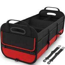 Black And Red Car Trunk Organizer, Heavy-Duty Foldable 95-Liter Capacity, Car Trunk Storage Bag With 4 Compartments And Adjustable Shoulder Straps, Perfect For Travel, Camping, Shopping, And Is Ideal For SUVs, Trucks, Cars, SUVs, And Minivans. - Black and White - View 14