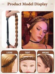 Women's Synthetic Braided Headband, Handmade Elastic Stretch Hair Band, Deep Chocolate Black - Multicolor - View 5