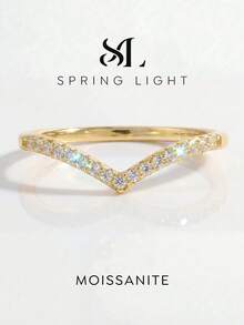 1pc Classic Unique V-Shaped Diamond & Moissanite Inlaid 925 Sterling Silver Luxury Wedding Ring, Engagement Ring, Promise Ring, Anniversary Ring, Women Jewelry Gift, Christmas Gift - Shallow V-shaped Moissanite Pavé Ring - View 1