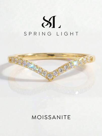 1pc Classic Unique V-Shaped Diamond & Moissanite Inlaid 925 Sterling Silver Luxury Wedding Ring, Engagement Ring, Promise Ring, Anniversary Ring, Women Jewelry Gift, Christmas Gift