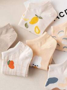 5 Pairs Assorted Fruit Pattern Women's Shallow Mouth Thin Low-Cut Ankle Socks, Cute Japanese Style Short Casual Socks Suitable For Daily And Holiday Wear - Multicolor - View 2