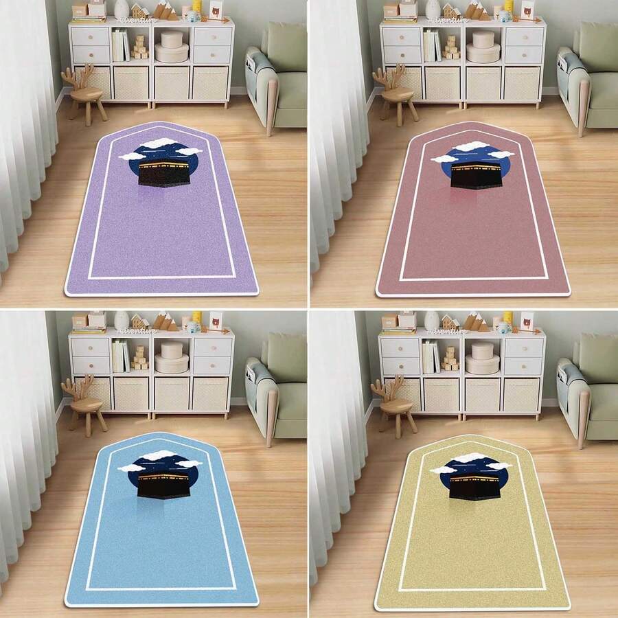 1pc Cute Asymmetrical Shape Plush Carpet, Non-Slip Washable Carpet Suitable For Religious Places And Home Prayer - Cartoon - View 1