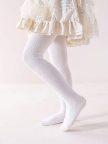 1/3 Pairs Baby Girls' Simple Solid White Pattern Breathable Soft Tights, Classic Versatile Soft Comfortable Romper Tights, Suitable For Daily Wear, Stage Performance, Party, Valentine's Day, Multiple Combinations Available - White - View 1