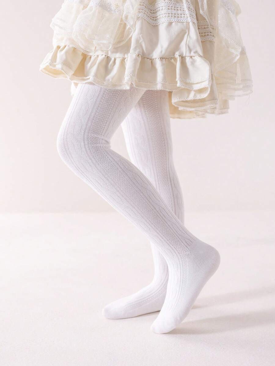 1/3 Pairs Baby Girls' Simple Solid White Pattern Breathable Soft Tights, Classic Versatile Soft Comfortable Romper Tights, Suitable For Daily Wear, Stage Performance, Party, Valentine's Day, Multiple Combinations Available - White - View 1
