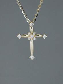 GAGAFEEL 1条S925纯银时尚个性化锆石十字架项链，女士生日婚礼永恒十字架吊坠项链珠宝礼品 - 金色 - 查看 1