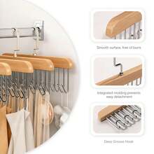 ERUIV Belt Holder For Wardrobe, 10 Wooden Clothes Hangers, Tie Rack With 8 Hooks, Rotating Tie Hanger, Non-Slip, Belt, Scarf, Organizer Storage - 原木色 - 查看 2