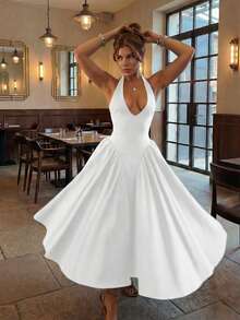 Elegant Backless Halter Neck Dress, Suitable For Commuting And Dating Party - White - View 2