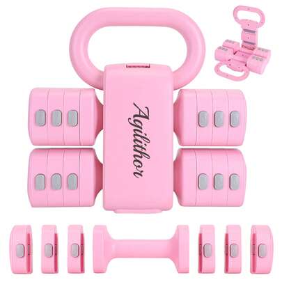 Agilithor 2-In-1 Adjustable Kettlebell & Dumbbell Set – Quick-Lock Convertible Weight System For Home Strength & Cardio Training (5.5–12.1 Lb)