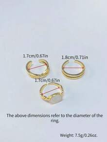 RINTOLER 3pcs Fashionable Double-Layer Rhinestone Black Drip Oil Rings Set, Unadjustable Metal Open Rings, Versatile Accessory, Suitable For Women, Girlfriend Gift (Unadjustable Style) (Due To The Shooting Light And Angle, There May Be A Slight Color Difference Between The Actual Object And The Picture.) - Yellow Gold - View 2