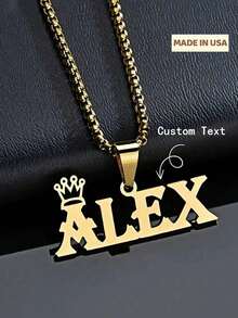 1pc Stainless Steel Necklace, Customized Crown & Name Pendant Necklace, Letter Tag Pendant Necklace For Men, Birthday/Father's Day Gift Silver,Gold Stylish,Fall Fashion,Vintage,Old Money,Casual,Contracted,Simple Custom,Personalized,Unique Ideal Gifts For Him Family,Friends,Her,Boyfriend,Dad,Son For Anniversaries,For Daily Wear,For Prom,For Valentine's Day,For Graduation,For Weddings,For Birthdays,For Father's Day Valentines,School Supplies,Back To School,School Gift,For Office,For School,For Classroom,For Teacher Gifts,For University,For Colleague,For Dorm Rooms,For Teacher,For Boys And Girls,For Teenagers,Junior High School Students,Middle School Students,High School Senior High School Students,College Students,University Students,Freshman,Sophomore,Underclassmen - Nhiều màu - Xem 1