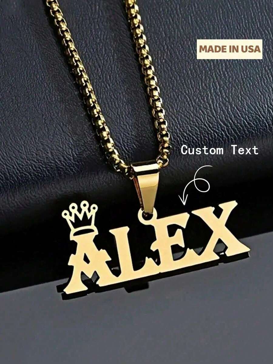 1pc Stainless Steel Necklace, Customized Crown & Name Pendant Necklace, Letter Tag Pendant Necklace For Men, Birthday/Father's Day Gift Silver,Gold Stylish,Fall Fashion,Vintage,Old Money,Casual,Contracted,Simple Custom,Personalized,Unique Ideal Gifts For Him Family,Friends,Her,Boyfriend,Dad,Son For Anniversaries,For Daily Wear,For Prom,For Valentine's Day,For Graduation,For Weddings,For Birthdays,For Father's Day Valentines,School Supplies,Back To School,School Gift,For Office,For School,For Classroom,For Teacher Gifts,For University,For Colleague,For Dorm Rooms,For Teacher,For Boys And Girls,For Teenagers,Junior High School Students,Middle School Students,High School Senior High School Students,College Students,University Students,Freshman,Sophomore,Underclassmen - Nhiều màu - Xem 1