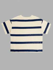 Top de manga corta holgado con rayas, estilo informal coreano para primavera y verano - Azul 2 - Ver 4