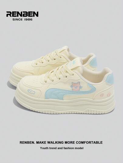 RENBEN 2026 Spring New Arrival Women's Thick Sole Increased Height Casual Sneakers, Lightweight Design, Versatile Vulcanized Shoes For Middle School Students