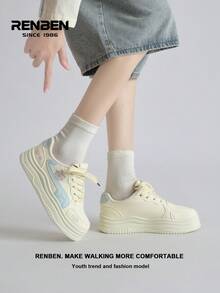 RENBEN 2026 Spring New Arrival Women's Thick Sole Increased Height Casual Sneakers, Lightweight Design, Versatile Vulcanized Shoes For Middle School Students - Yellow - View 10
