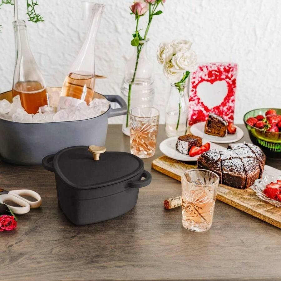 Black Sesame-Infused 2-Quart Cast Iron Heart-Shaped Dutch Oven By Celebrity Chef - Multicolor - View 1