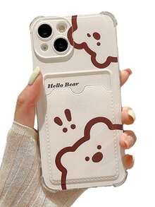 1pc Transparent Shockproof Card Slot Phone Case With Exclamation Mark & Bear Design, Compatible With Iphone 11/12/13/14/15/16/17/Pro Max - White - View 3