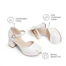 Girls Glitter Platform High Heels Square Toe Ankle Strap Wedding Party Pumps Flower Girl Shoes For Little Big Kid - 白色 - 查看 5