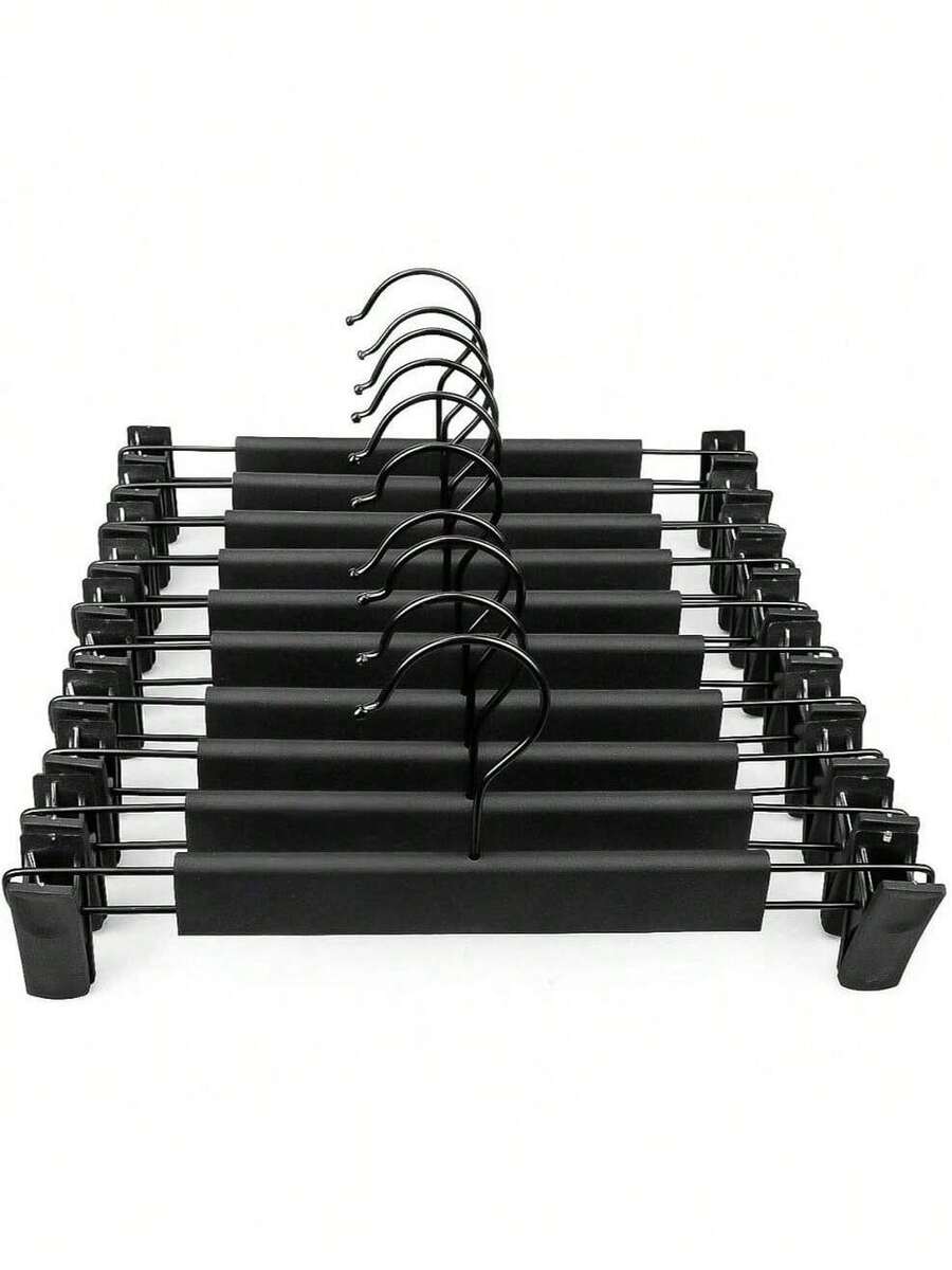 20pcs Black Plastic Clothes Hanger Set, Includes 2 Adjustable Rust-Proof Skirt Clips And 360 Degree Rotating Hooks, Suitable For Jeans And Pants - Black - View 1