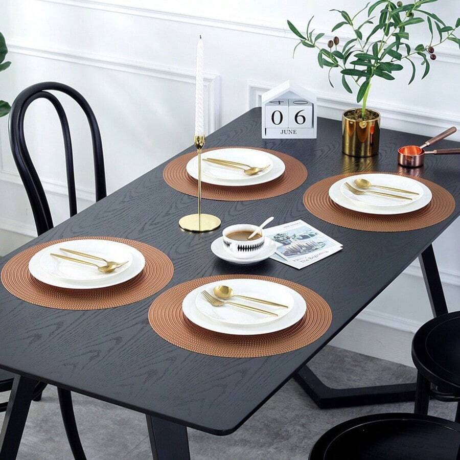 Set Of 4, 6, Or 12 Placemats, Round Table Setting Mat, Elegant Design, Waterproof. - 銅色 - 查看 1