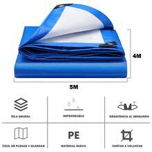 Membrana Impermeable Reforzada de Alta Resistencia, Resistente a la Lluvia Azul, 16 Milésimas de un Pulgada, Recubrimiento de Doble Cara, Protección UV, Resistencia al Desgarro y Bordes con Doble Refuerzo. Adecuada para Techos, Patios, Piscinas, Barcos y Cubiertas de Vehículos. Versátil para Uso en Exteriores, Esencial para Camping y Autocaravanas. - 3 x 4 metros - Ver 4