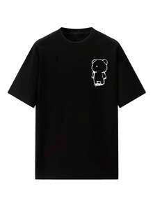 Camiseta Negra Unisex de Algodón con Diseño Minimalista de Oso Bordado Estilo Urbano Casual Ideal para Combinar en Primavera y Verano Ropa de Moda Juvenil Perfecta para Regalo  2023 - Negro - Ver 1
