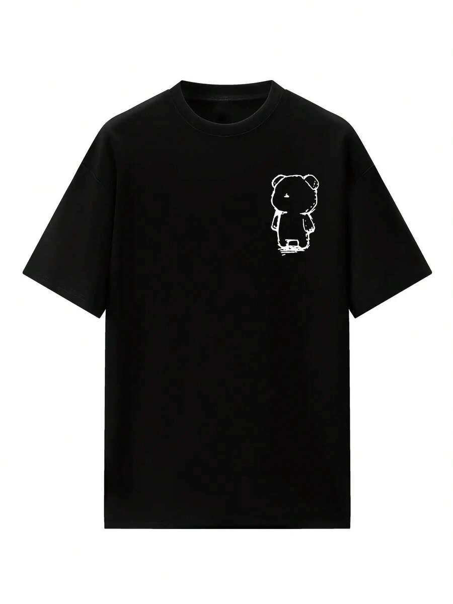 Camiseta Negra Unisex de Algodón con Diseño Minimalista de Oso Bordado Estilo Urbano Casual Ideal para Combinar en Primavera y Verano Ropa de Moda Juvenil Perfecta para Regalo  2023 - Negro - Ver 1