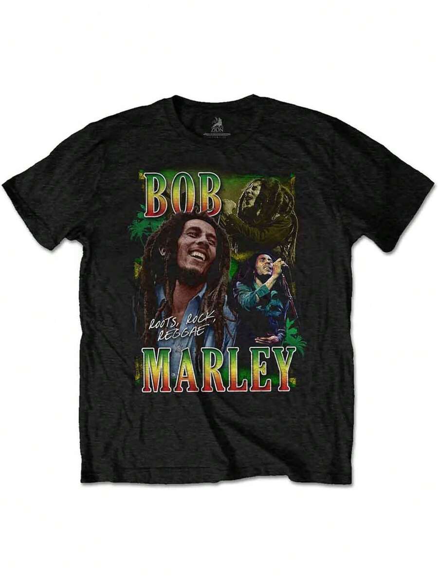 Men's Bob Marley Roots, Rock, Reggae Homage Slim Fit T-Shirt Black - 黑色2 - 查看 1